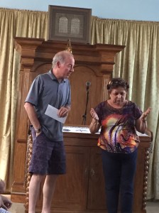 TBH member, Paul Wunsch presents our tzedakah to the president of the Sephardic synagogue in Havana